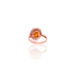 Rear view of rose gold adjustable Hessonite Garnet halo ring