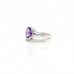 Side view of Silver Amethyst Half Double Band Ring with 925 sterling silver and white sapphire accents