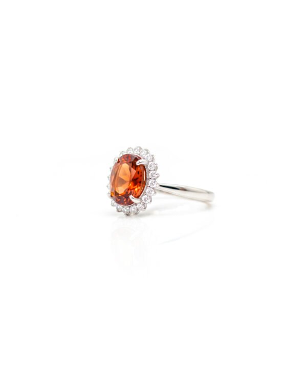 L66631 925 Silver Hessonite Garnet Halo Ring Side View