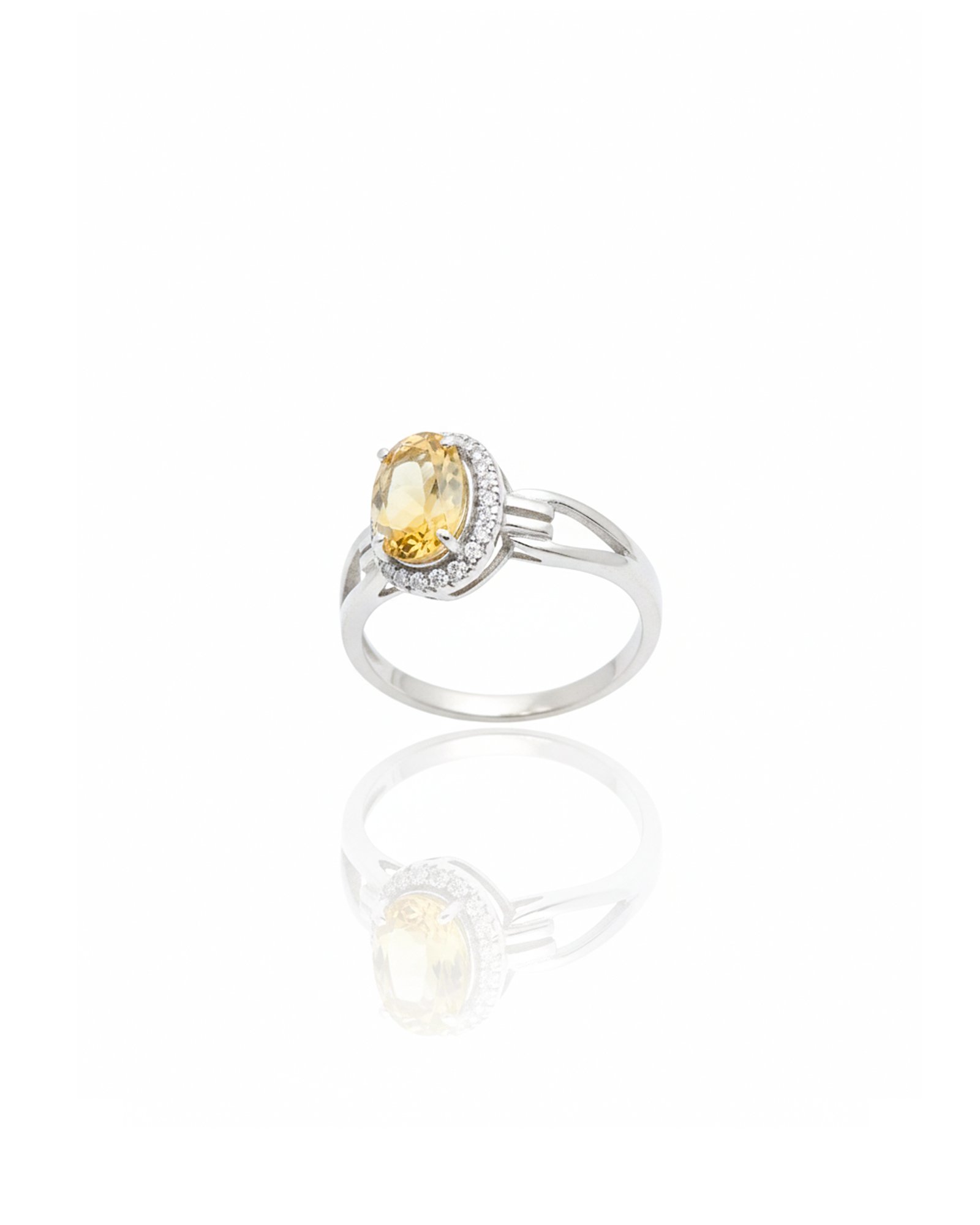 Side view of 925 Sterling Silver Citrine Halo Ring with American Diamond Halo – L66622