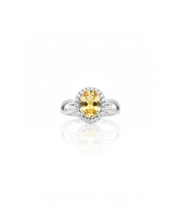 925 Sterling Silver Citrine Halo Ring with American Diamond Accents – L66622 Front View