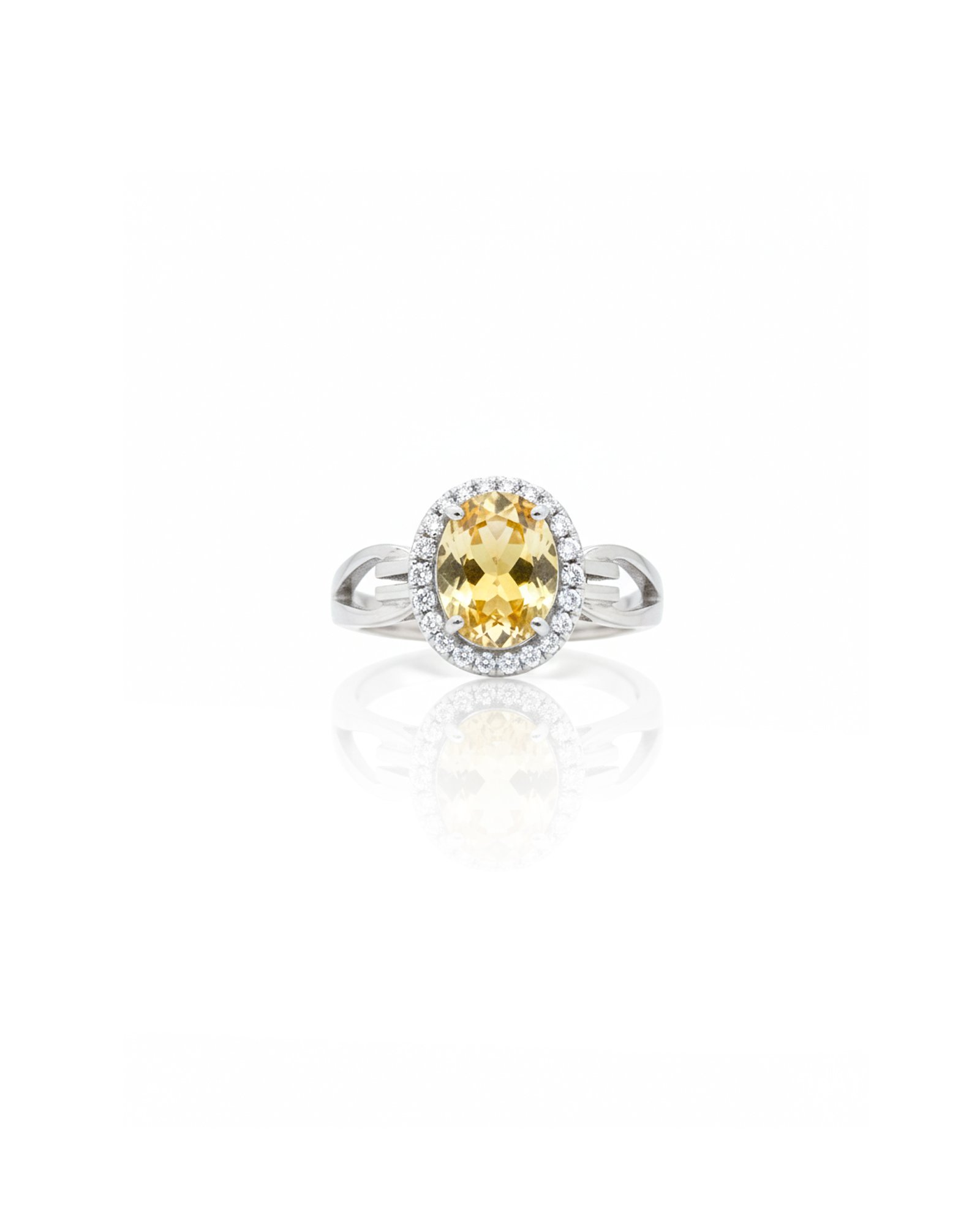 925 Sterling Silver Citrine Halo Ring with American Diamond Accents – L66622 Front View
