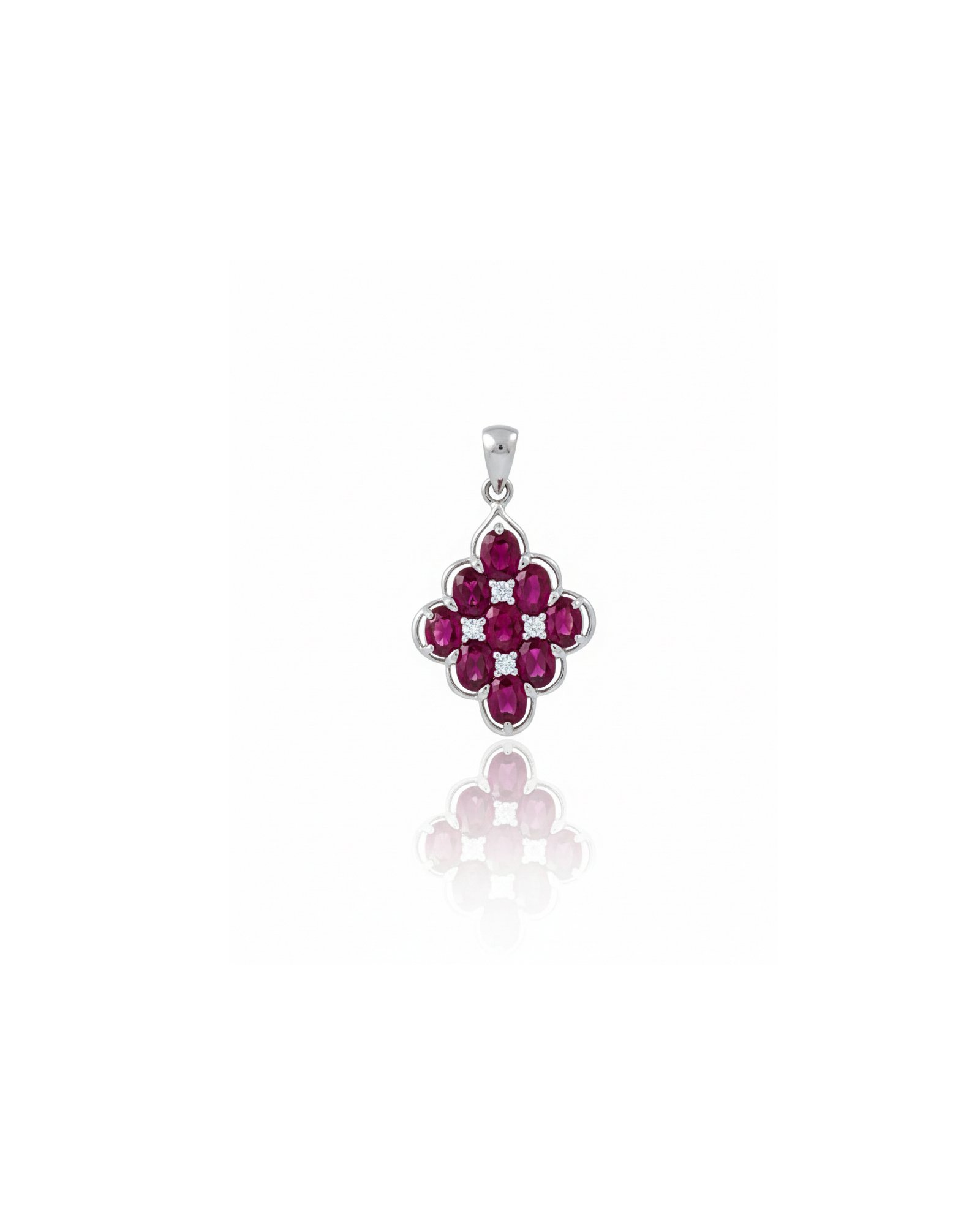 925 Silver Ruby & White Sapphire Pendant L66615 – Front View, Oval Ruby Birthstone Jewelry, Elegant Silver Pendant for Women