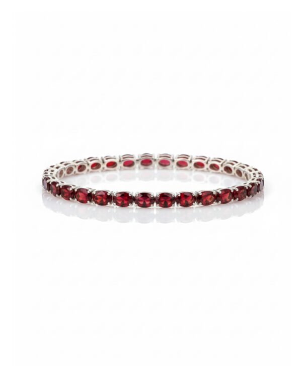925 sterling silver garnet tennis bracelet L66616 with calibrated garnet stones in A-line design, January birthstone jewellery for women