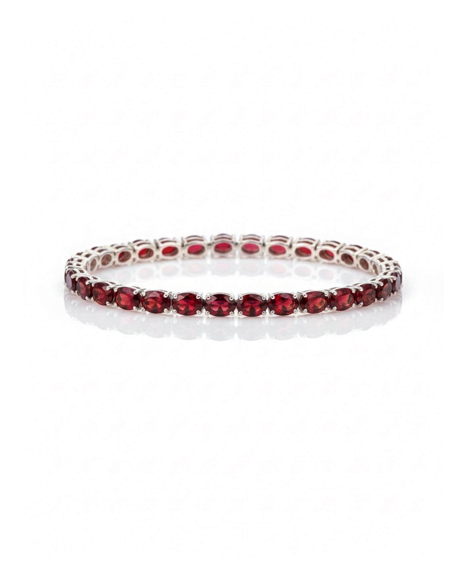 925 sterling silver garnet tennis bracelet L66616 with calibrated garnet stones in A-line design, January birthstone jewellery for women