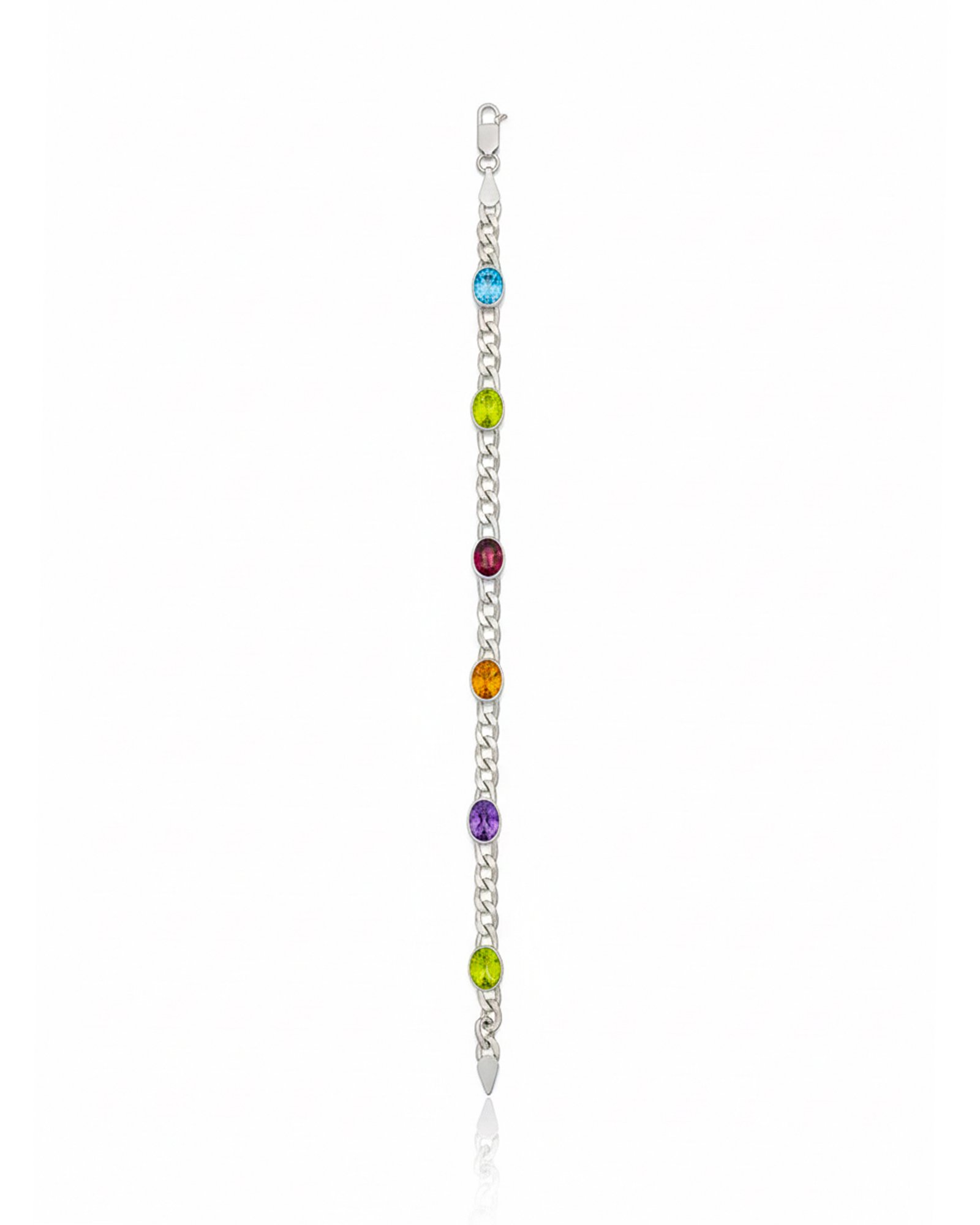 925 Silver Multi-Gemstone Chain Link Bracelet L66635 – Citrine, Peridot, Blue Topaz, Amethyst, Garnet Unisex Jewelry