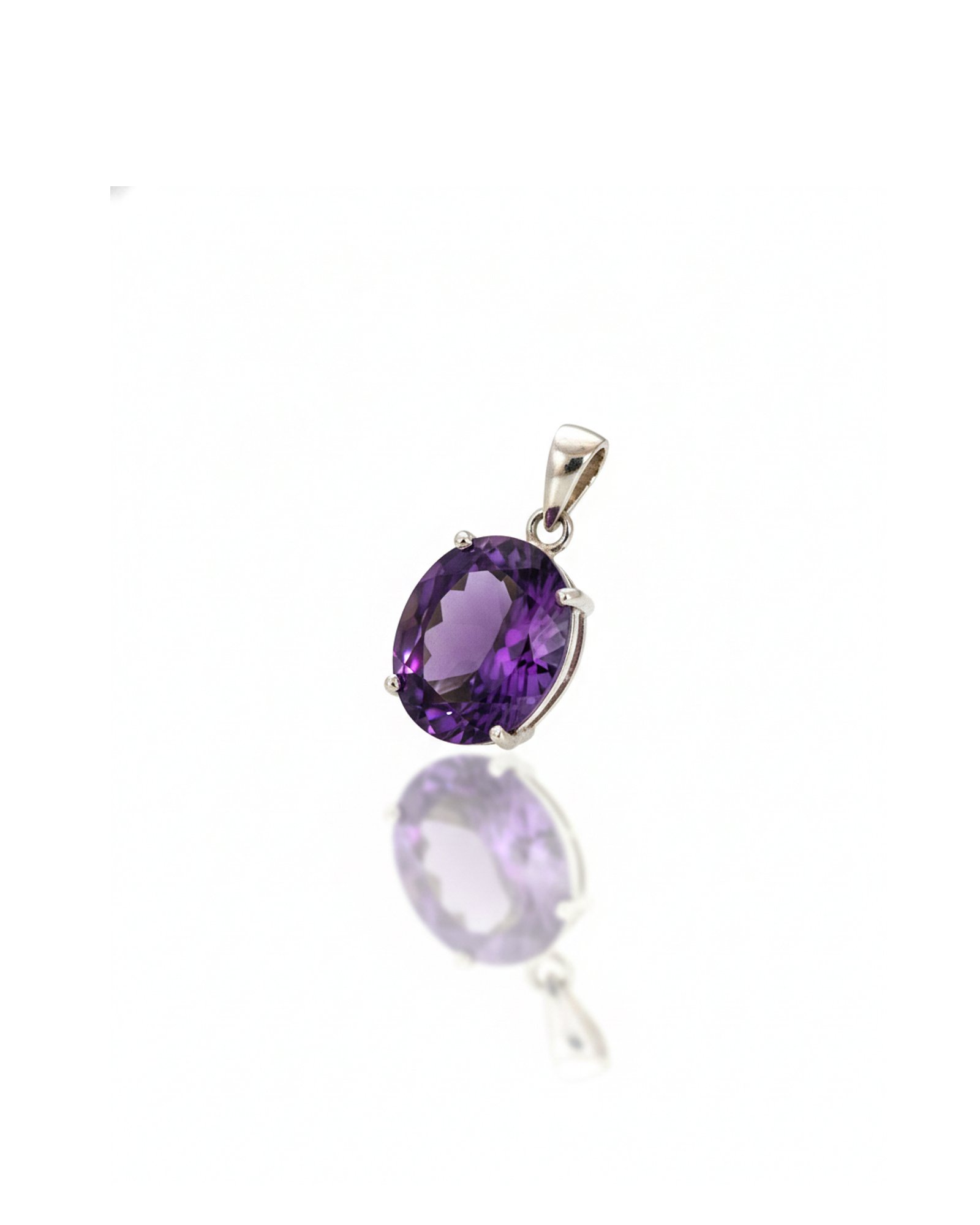 925 Sterling Silver Solitaire Pendant with Oval Amethyst Gemstone – Front View, February Birthstone Jewelry