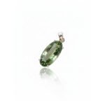 Front view of 925 silver prasiolite green amethyst solitaire pendant L66629 with oval-cut gemstone and prong setting