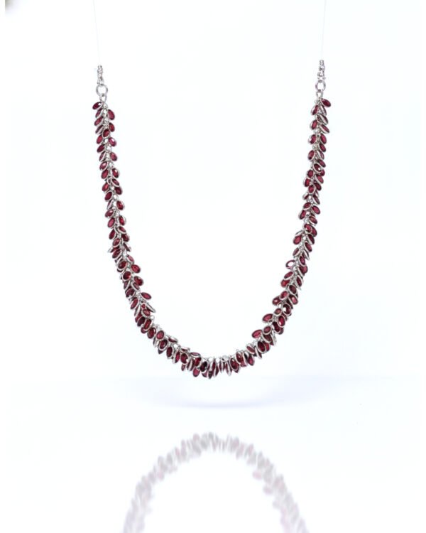 Handcrafted silver necklace with cabochon cut garnet gemstone cluster pendant