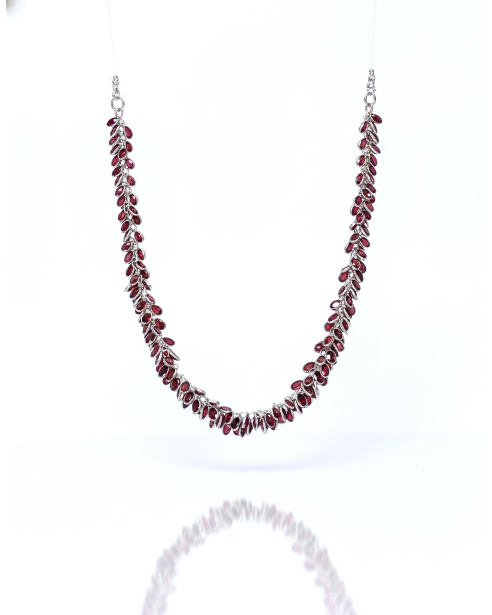 Handcrafted silver necklace with cabochon cut garnet gemstone cluster pendant