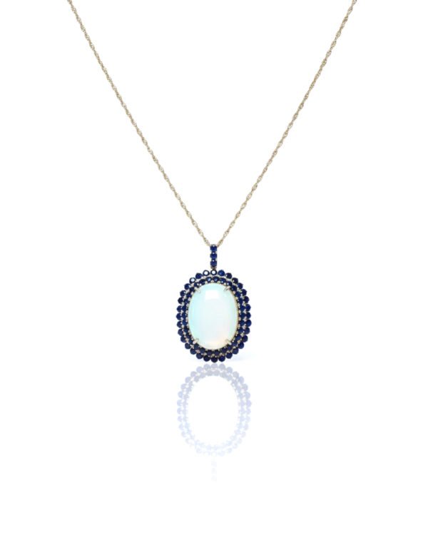 925 Silver Double Cluster Pendant with Ceylon Moonstone and Blue Sapphires - L66611