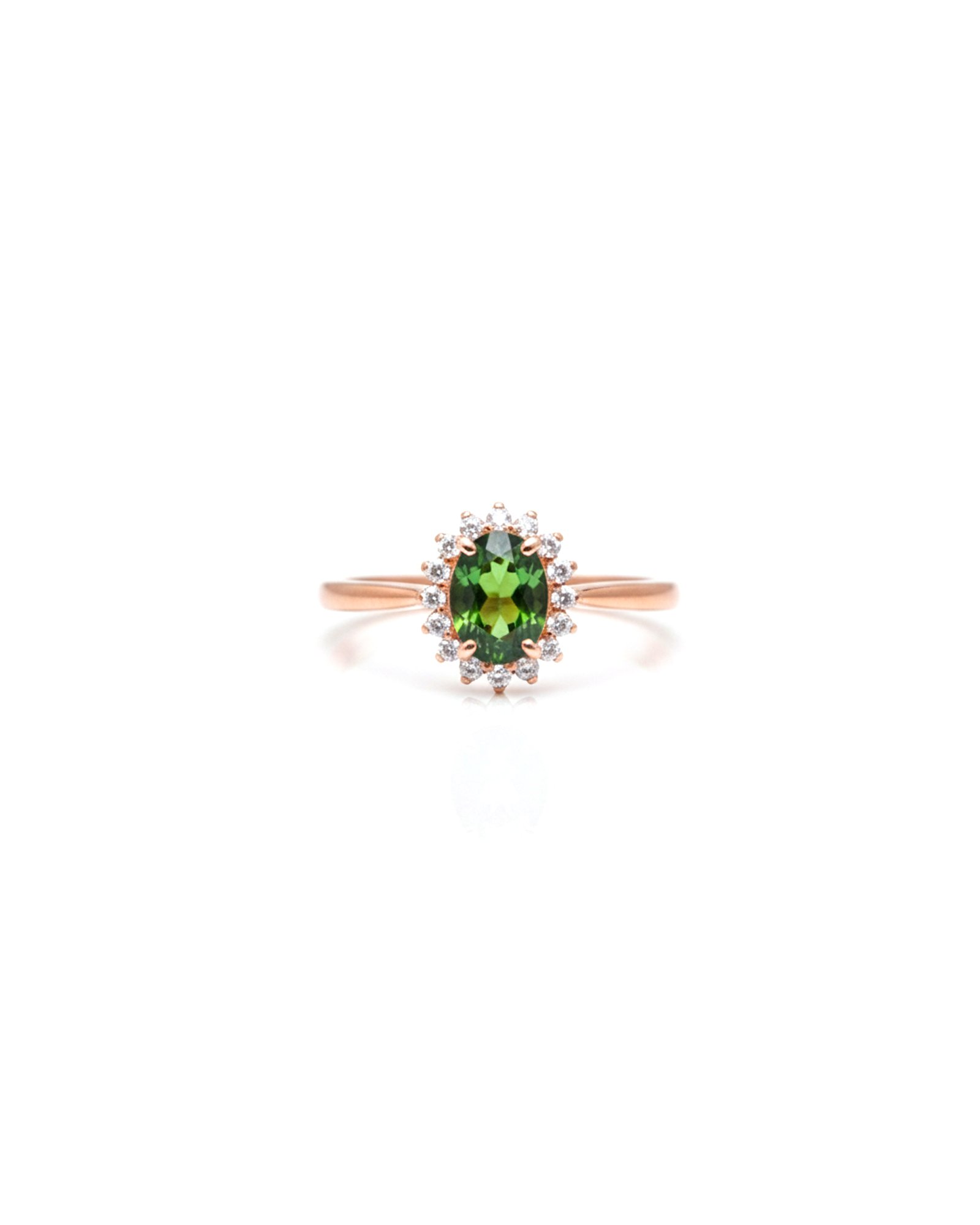 Silver Rose Gold Plated Adjustable Halo Ring with Diopside and American Diamonds - L66610