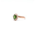 Side view of Silver Rose Gold Plated Adjustable Halo Ring with Diopside - L66610