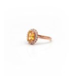 Rose Gold Plated Citrine Halo Ring L66619 Side View – Adjustable Fashion Jewelry, Luxury Cocktail Ring, Birthstone Ring