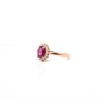 Rose Gold Plated Halo Ring L66638 – Oval Garnet with American Diamonds, Side View, Sterling Silver Statement Jewelry
