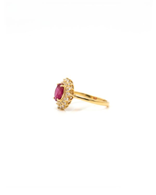 14K Gold Ruby and Diamond Double Cluster Halo Ring Side View