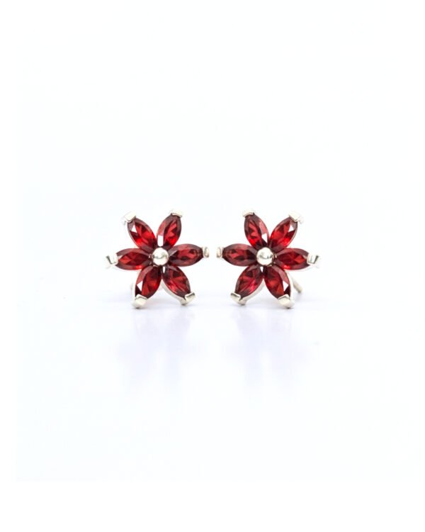 925 Silver Garnet Floral Stud Earrings L66614 – January Birthstone, Marquise Cut, Elegant Jewelry for Women
