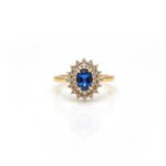 14K Gold Double Cluster Ring with Blue Sapphire and Diamonds - Front View - L66612