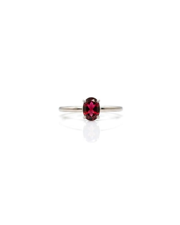 925 Silver Garnet Solitaire Adjustable Ring Front View – January Birthstone Jewelry for Women