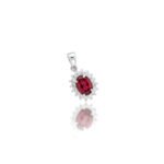925 Silver Garnet Halo Pendant White Topaz Necklace L66624 Front View