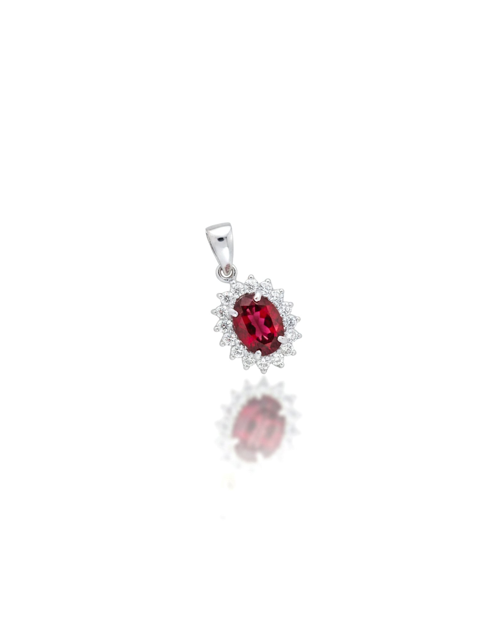 925 Silver Garnet Halo Pendant White Topaz Necklace L66624 Front View