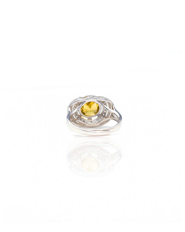 Back view of 925 silver citrine and American diamond halo ring with textured band – L66644