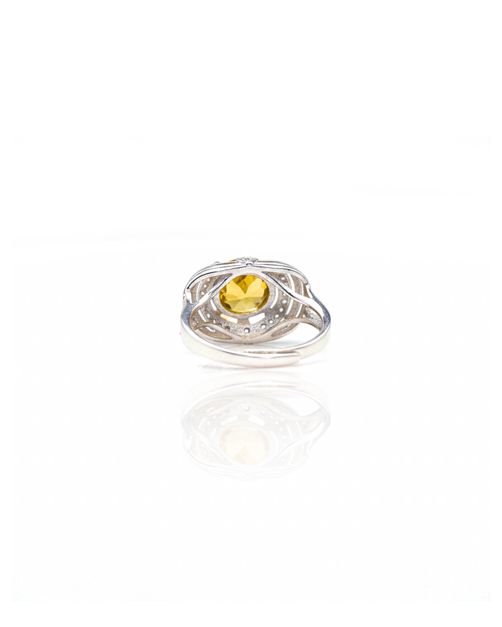 Back view of 925 silver citrine and American diamond halo ring with textured band – L66644