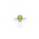 925 Silver Peridot Flower Halo Ring L66642 – Front View with Oval Peridot Center and Diamond Halo, Sterling Silver Floral Ring