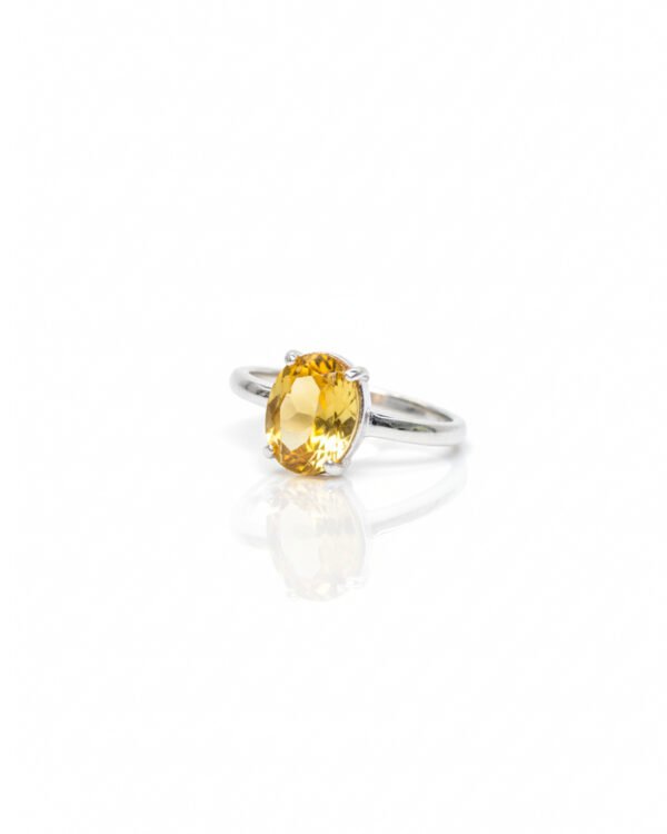 925 Silver Citrine Solitaire Ring L66643 – Side View Highlighting Solitaire Prong Setting and Sterling Silver Band, Yellow Gemstone Ring