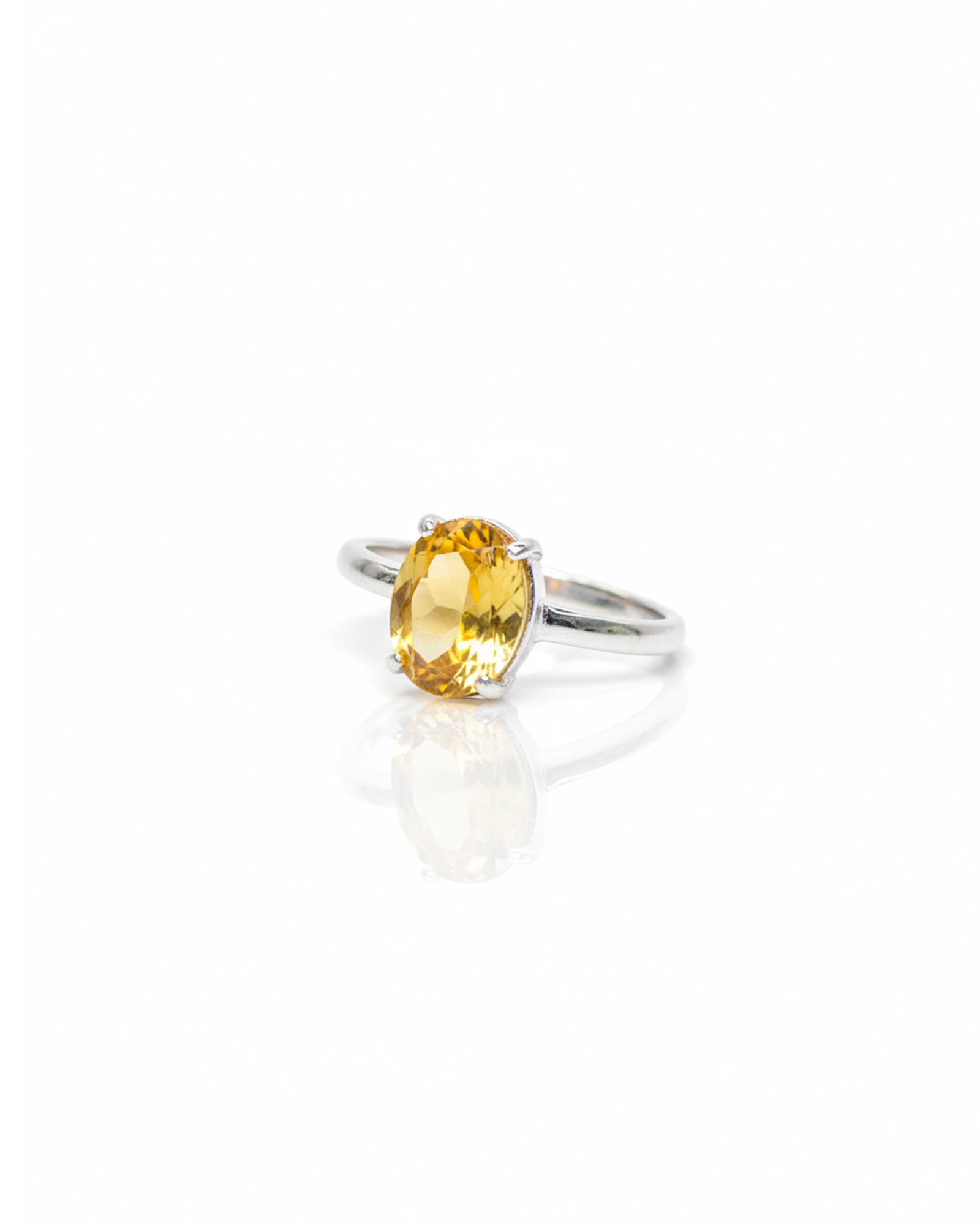 925 Silver Citrine Solitaire Ring L66643 – Side View Highlighting Solitaire Prong Setting and Sterling Silver Band, Yellow Gemstone Ring