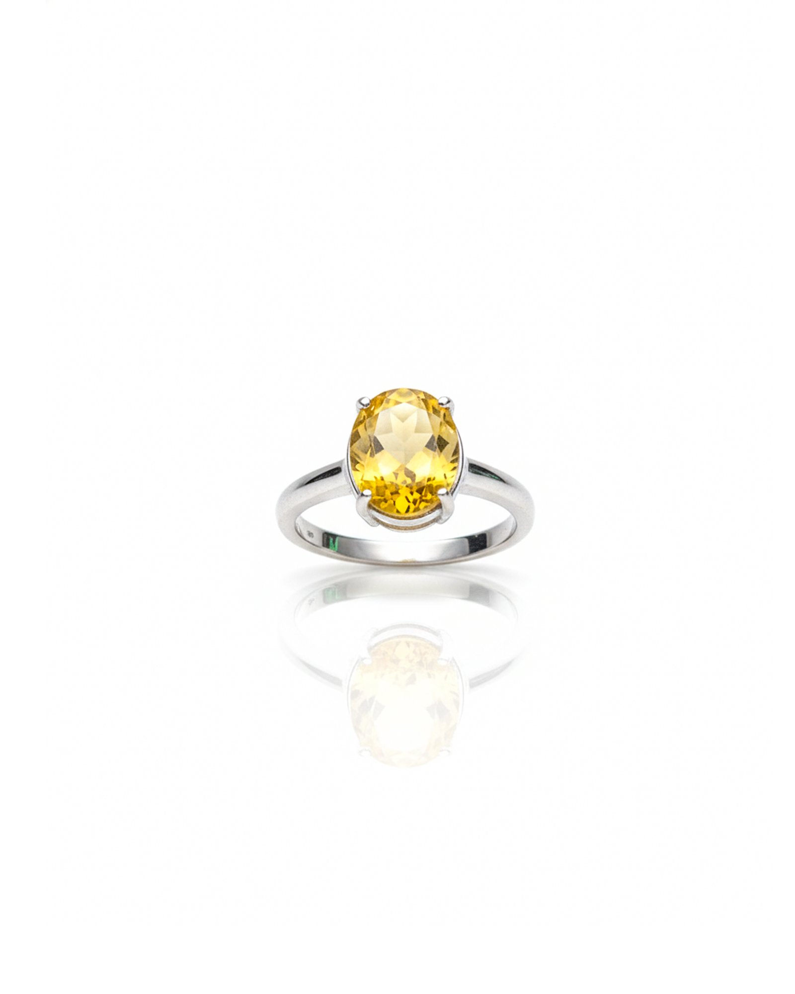 925 Silver Citrine Solitaire Ring L66643 – Front View with Round or Oval Citrine in Classic Four-Prong Sterling Silver Setting, November Birthstone Jewelry