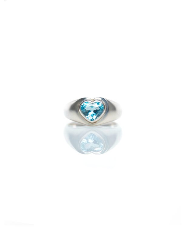 Front view of 925 silver Blue Topaz Heart Dome Ring with chunky dome band – L66646