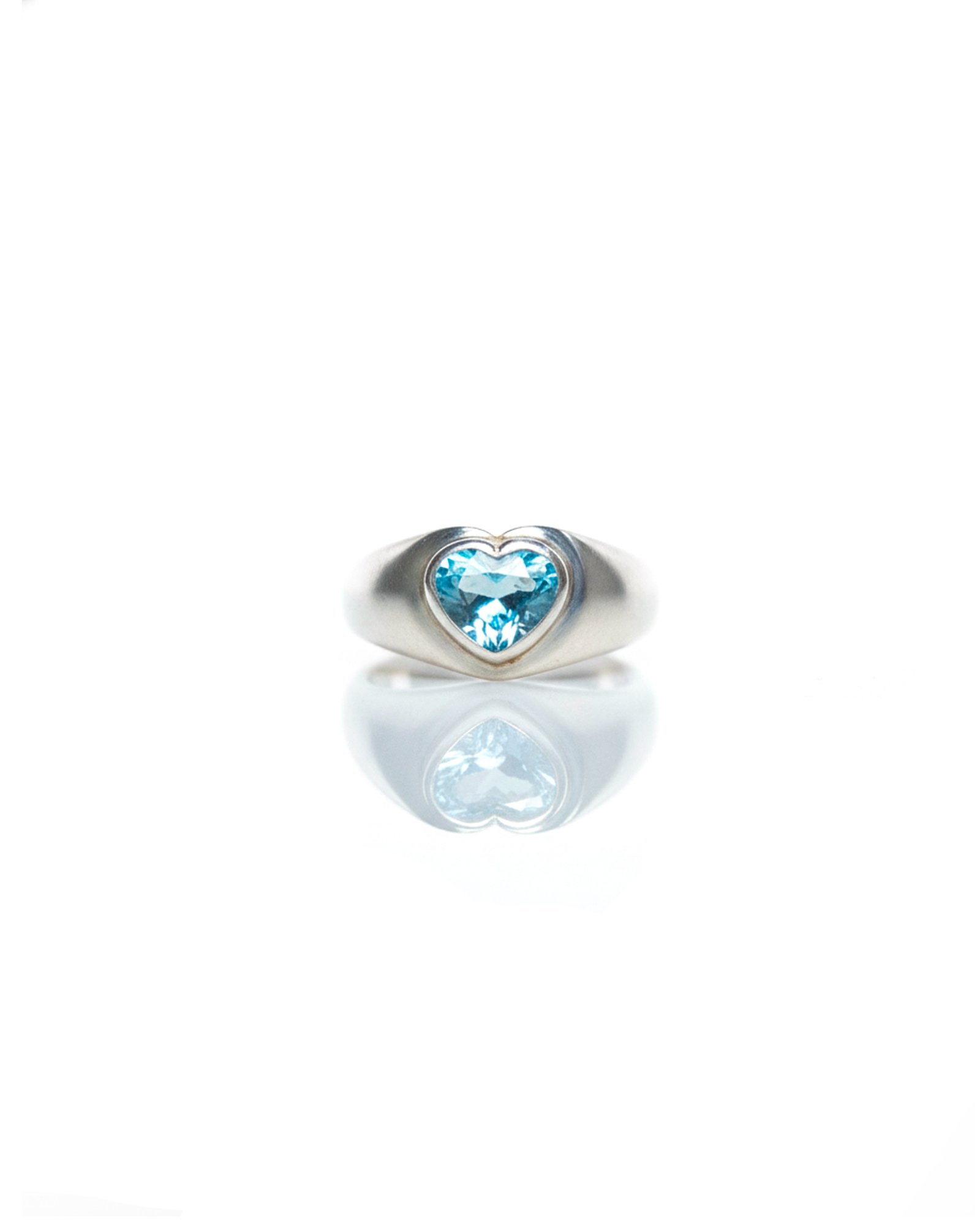 Front view of 925 silver Blue Topaz Heart Dome Ring with chunky dome band – L66646