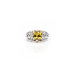 925 Silver Round Citrine Engraved Vintage Ring Front View – November Birthstone Jewelry