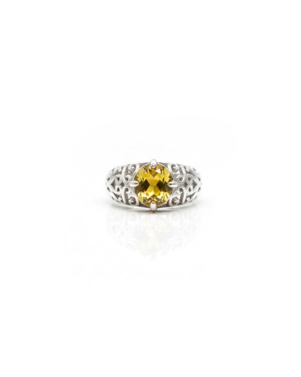 925 Silver Round Citrine Engraved Vintage Ring Front View – November Birthstone Jewelry