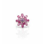 925 silver pink sapphire floral cluster ring front view – oval and round pink sapphire flower design