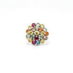 925 Silver Multi-Color Sapphire Ring – Front View, Domed Floral Cluster Design