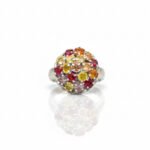 925 Silver Multi-Color Sapphire Domed Cluster Ring – Front View
