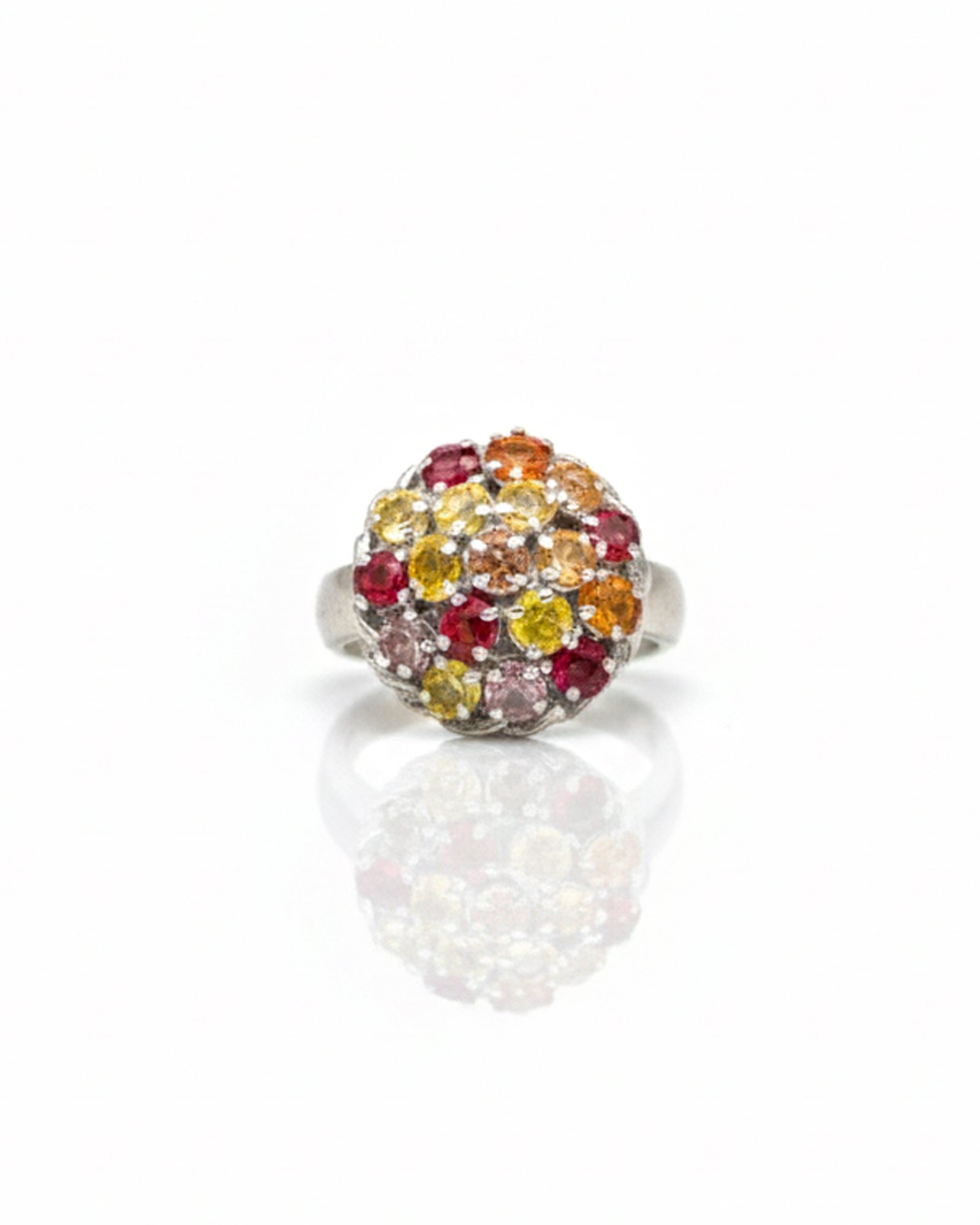 925 Silver Multi-Color Sapphire Domed Cluster Ring – Front View