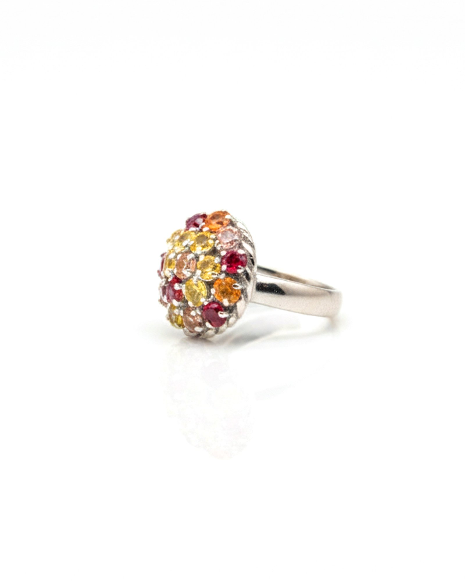 925 Silver Multi-Color Sapphire Domed Cluster Ring – Side View