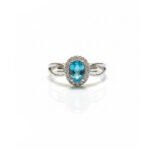 925 Silver Oval Blue Topaz Halo Ring Front View - Split Shank Design