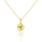 Yellow gold plated 925 silver peridot flower pendant necklace with round green peridot gemstone
