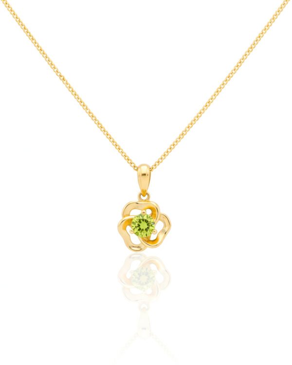 Yellow gold plated 925 silver peridot flower pendant necklace with round green peridot gemstone