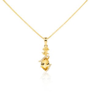 925 yellow gold-plated sterling silver pendant with pear-shaped citrine center and white topaz halo, vintage filigree design