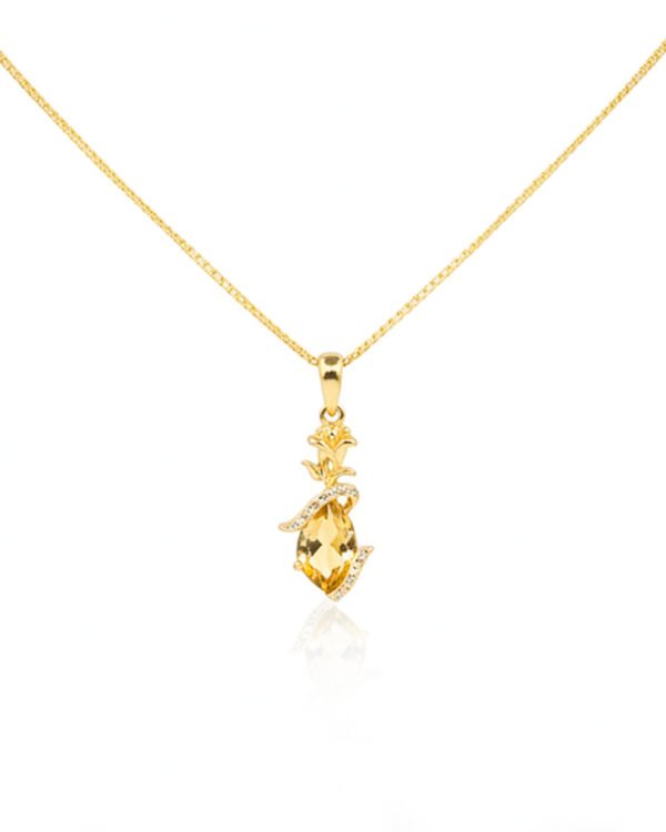 925 yellow gold-plated sterling silver pendant with pear-shaped citrine center and white topaz halo, vintage filigree design