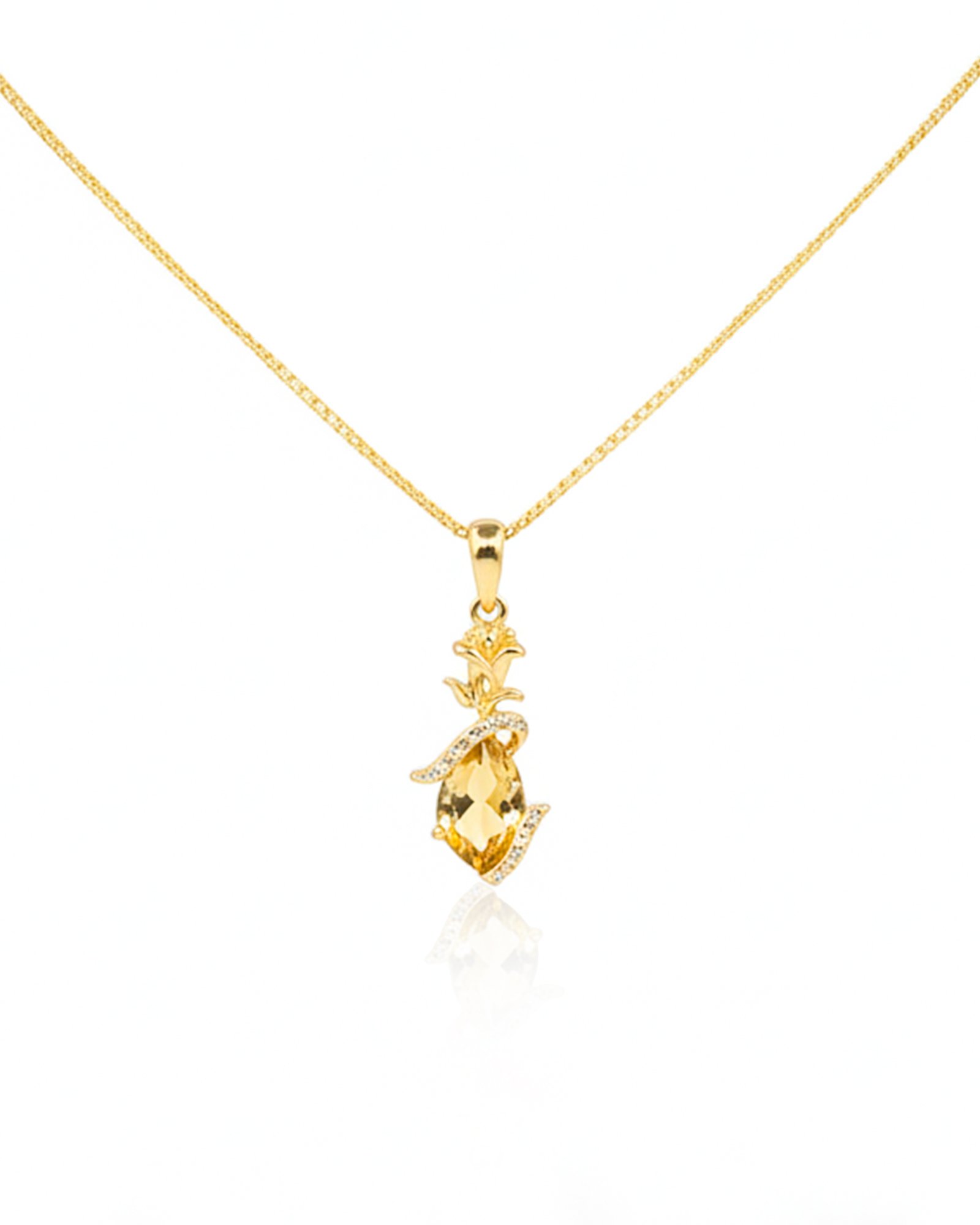 925 yellow gold-plated sterling silver pendant with pear-shaped citrine center and white topaz halo, vintage filigree design