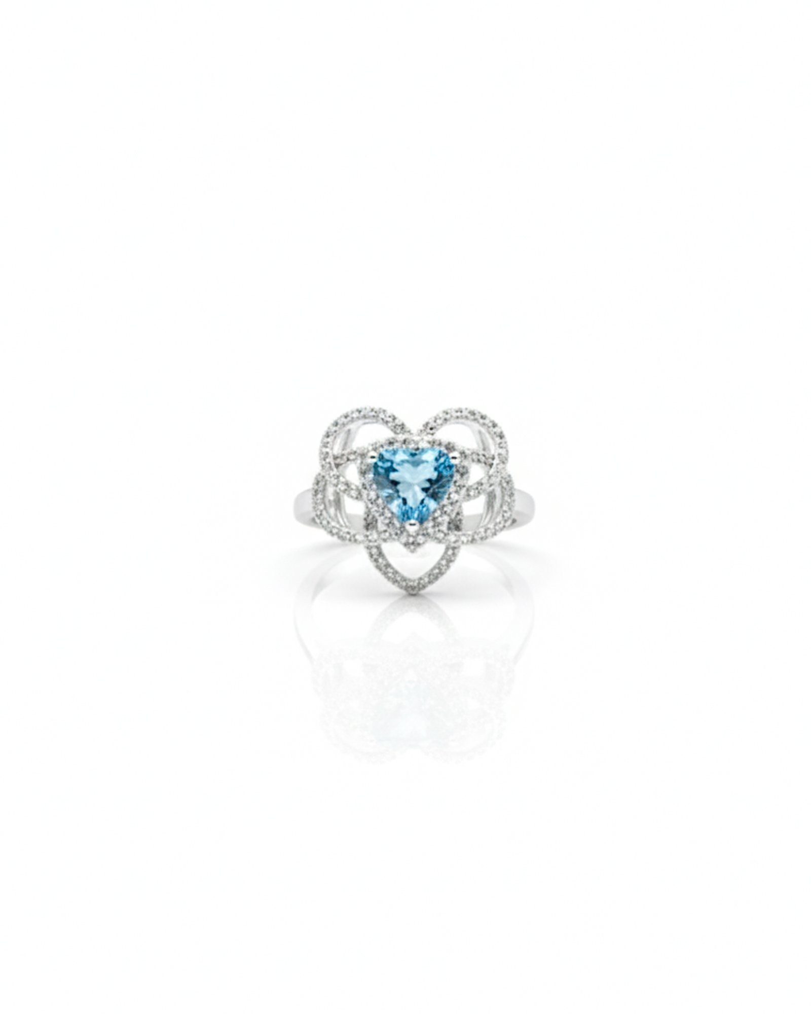 Triangle Swiss blue topaz and white topaz ring in 925 sterling silver with vintage filigree design