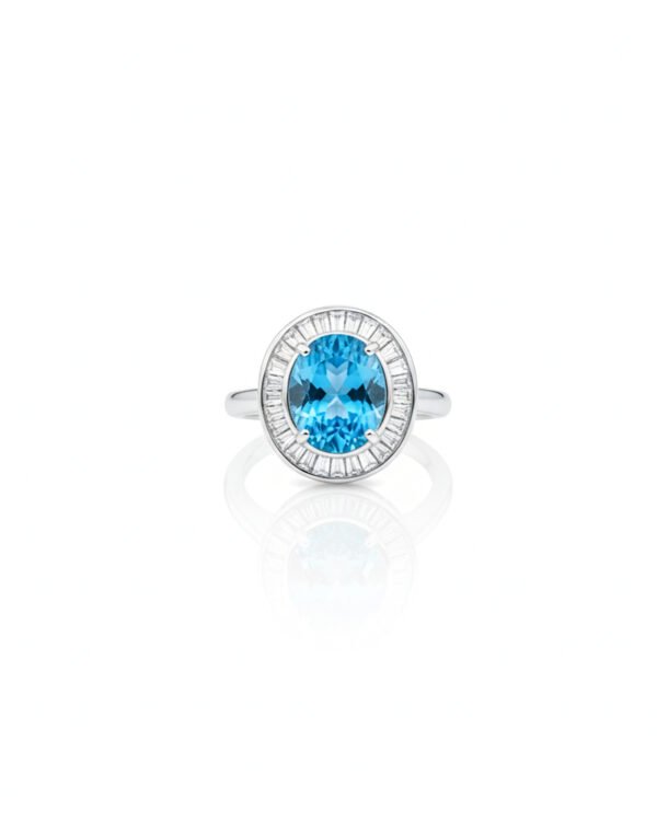 Azure Halo 925 sterling silver oval blue topaz ring with American diamond halo L66663