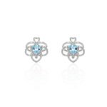 Triangle Swiss Blue Topaz and White Topaz filigree earrings in 925 sterling silver with vintage romantic design