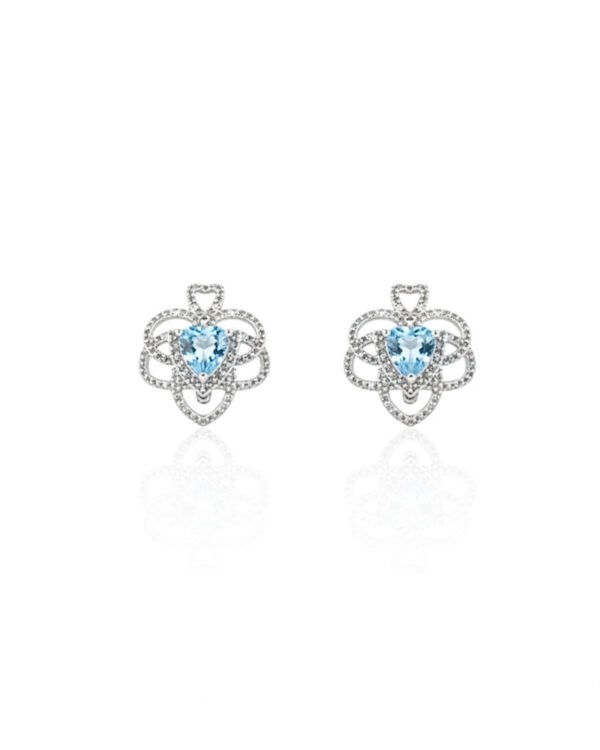 Triangle Swiss Blue Topaz and White Topaz filigree earrings in 925 sterling silver with vintage romantic design